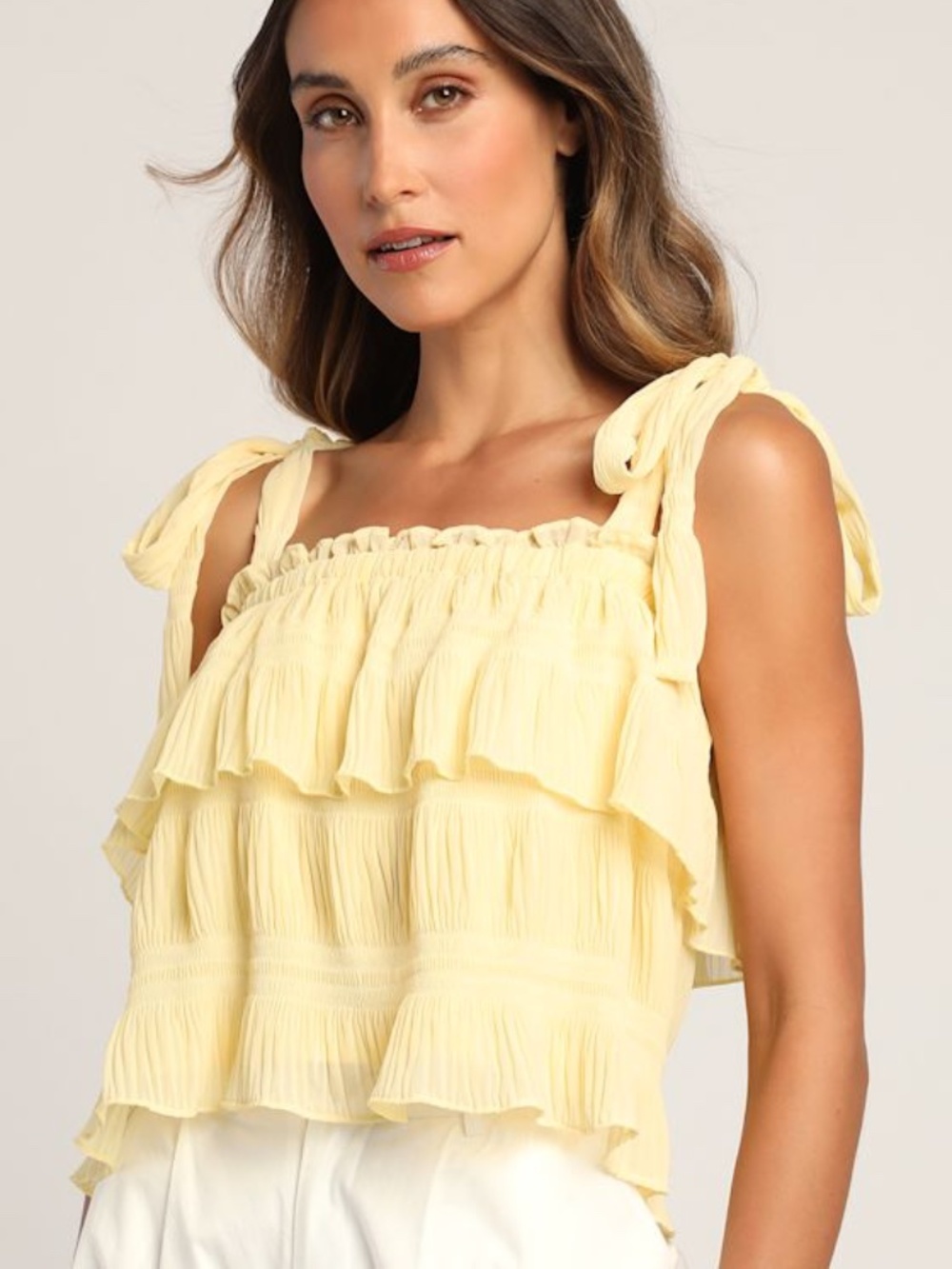 Lulus Tiers To Summer Yellow Tie-strap Tiered Tank Top - Size M